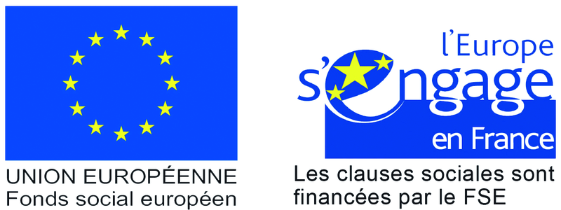 Union européenne, l'Europe s'engage, les clauses sociales sont financées par le FSE (Fonds Social Européen)